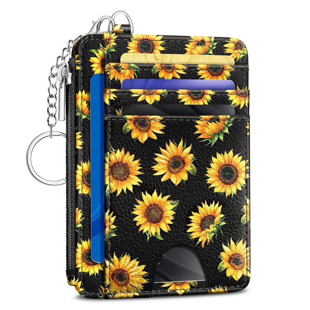 2051 Sunflower Credit Card Holder Small Wallet , Flowers Slim RFID Blocking